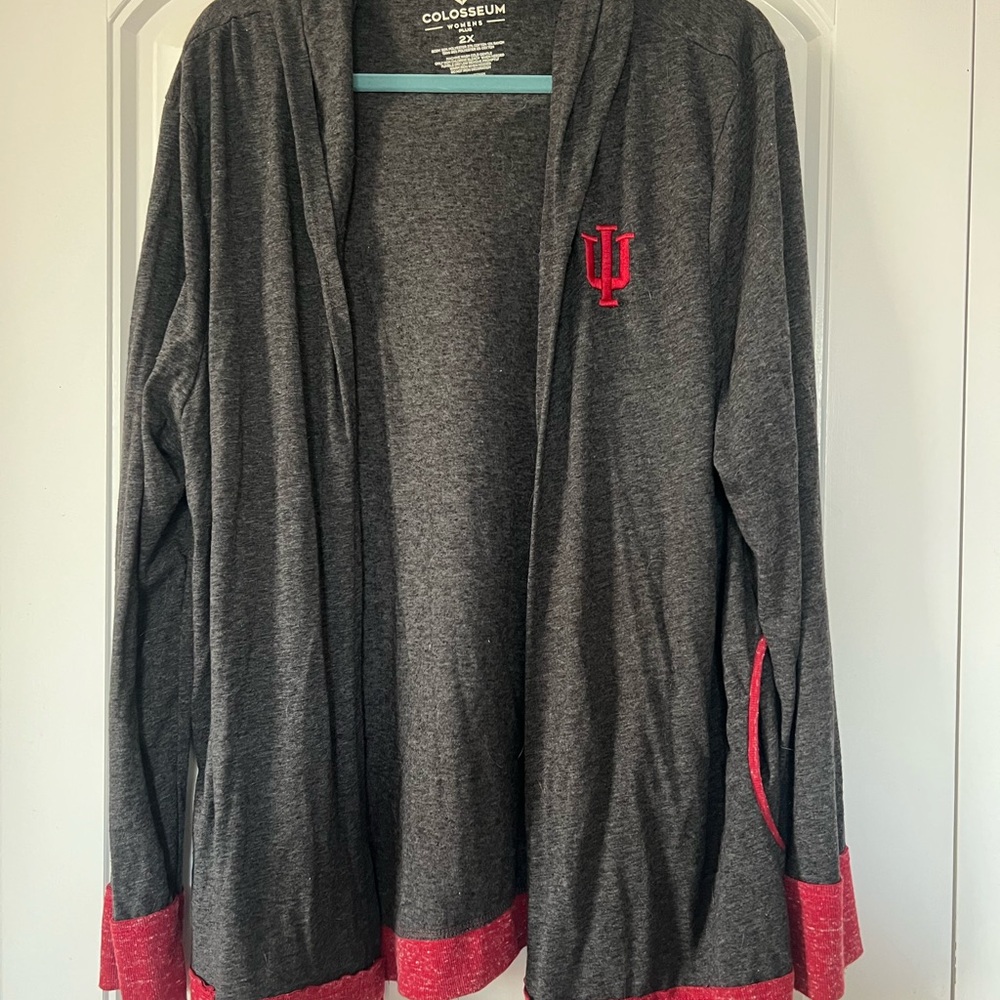 Colosseum IU Gray Charcoal and Crimson Hooded Cardigan
